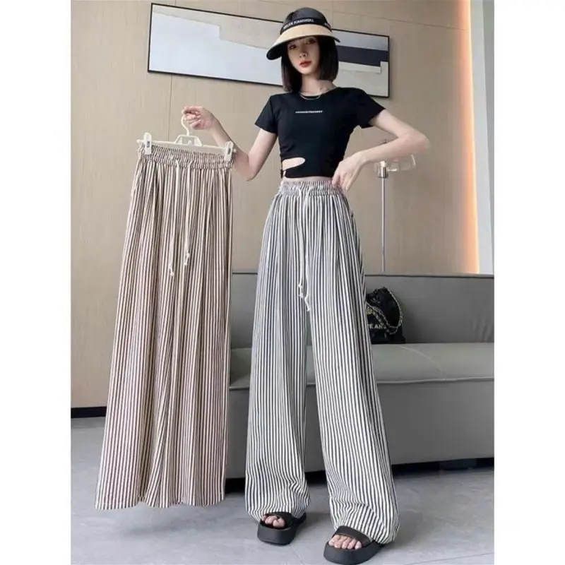 Quần kẻ sọc nữ -3 màu, chất đũi thô nhăn loại 1 bền đanh mịn dễ mặc dễ phối đồ nữ ống suông lưng thun quanda iongrong