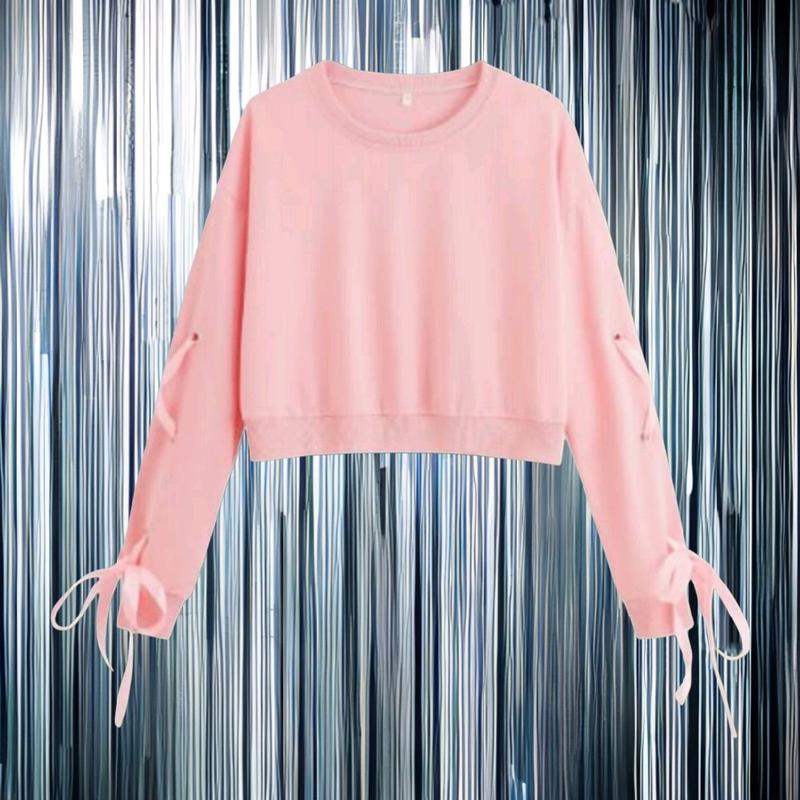 Baju crewenck croptop motif tali pita.untuk anak perempuan usia 3-12 tahun.Atasan fashion 0