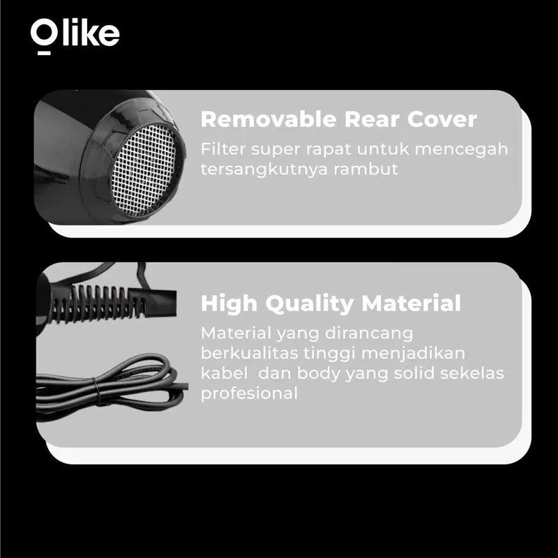 OLIKE HD1 Hair Dryer Pengering Rambut 800W 2 Speed Hot And Cold Low Watt Garansi Original Resmi 4