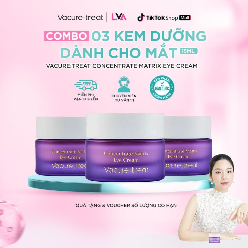 Combo 3 Lọ Kem Dưỡng Dành Cho Mắt Vacure:treat Concentrate Matrix Eye Cream Hỗ Trợ Mờ Thâm, Giảm Bọng Mắt 15ml