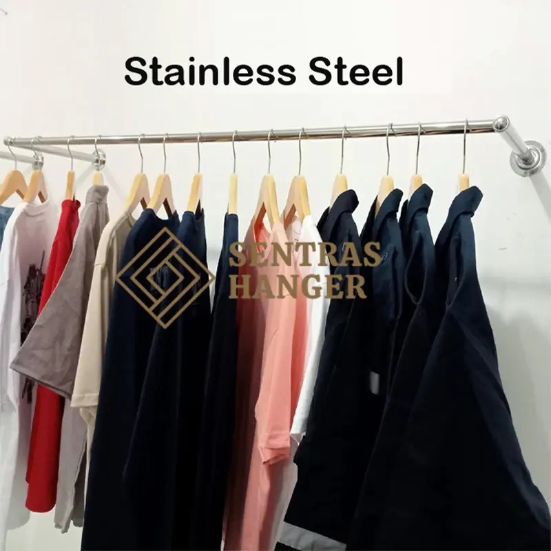 Gantungan Baju Klasik Stainless Steel 125 cm, 1 Baris Tempel Dinding Anti Karat Hanger 0