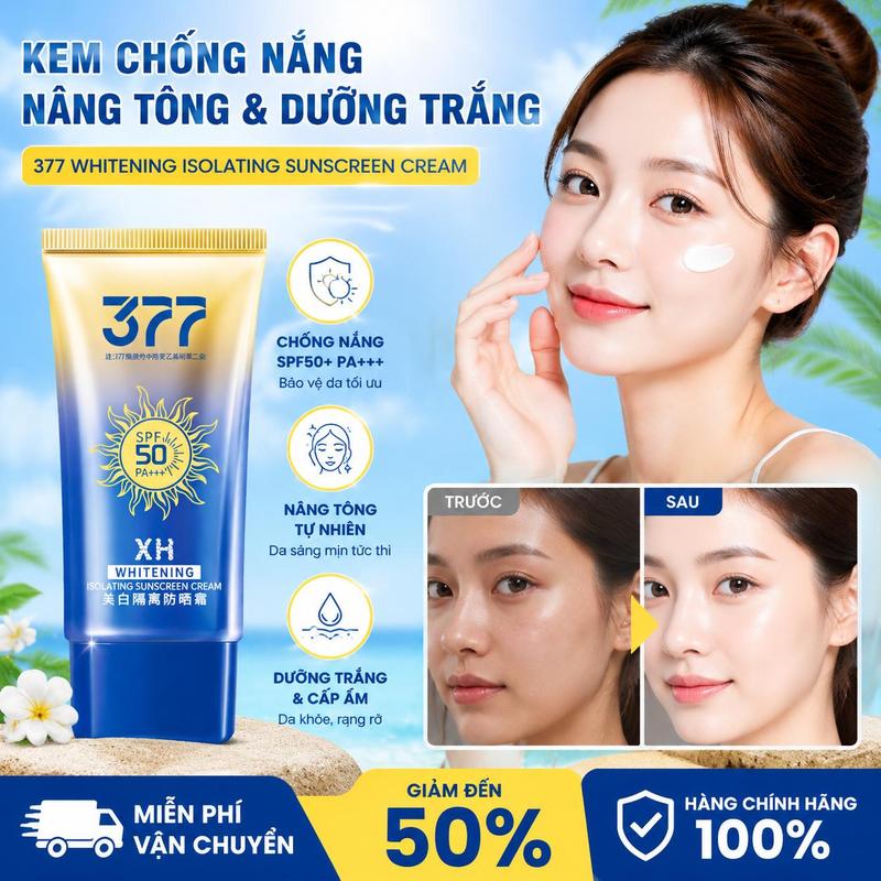 Kem chống nắng nâng tone da tự nhiên – kiềm dầu, chống tia UV