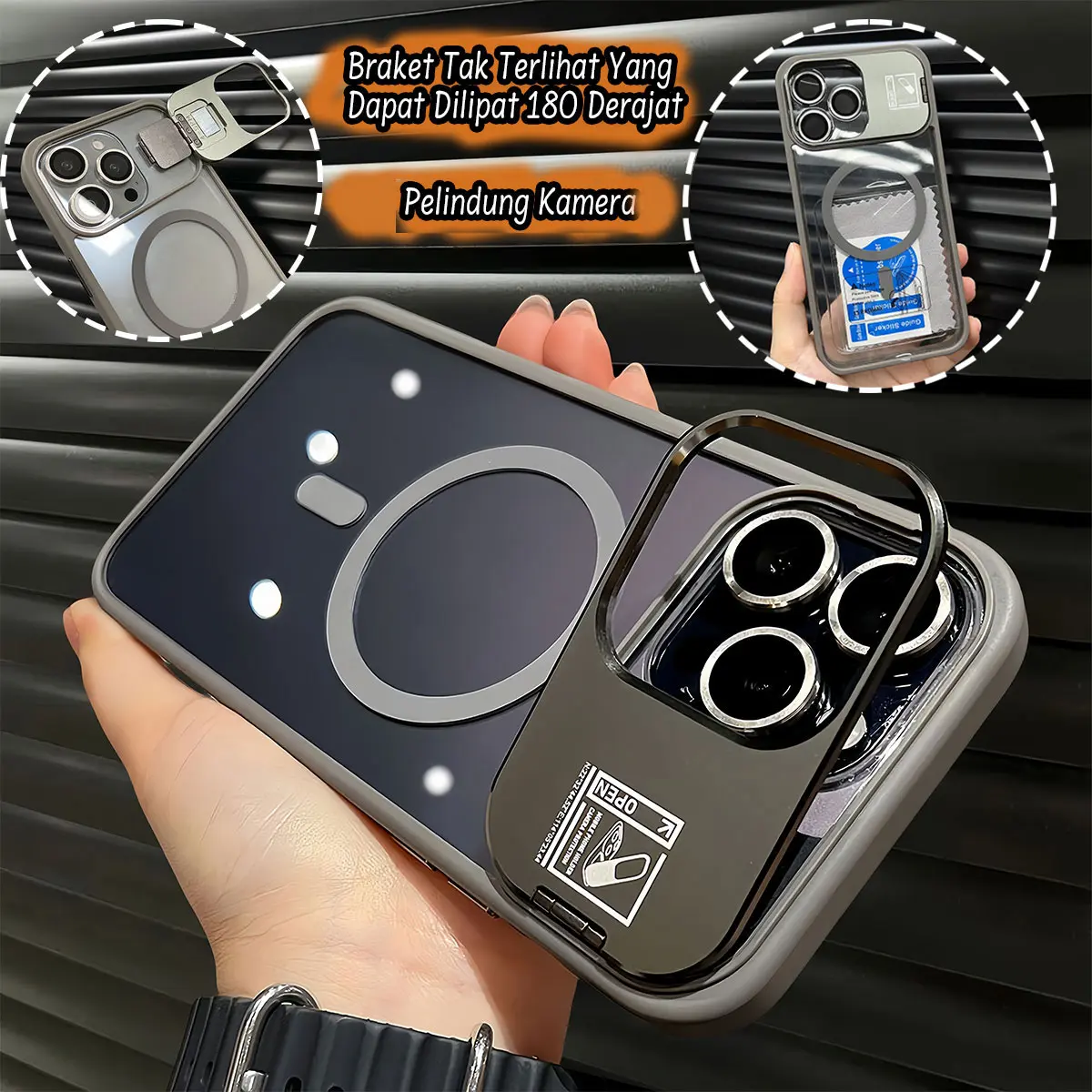 Casing Silikon Braket Lensa Lipat 180° Magnetik untuk iPhone 11 12 13 14 15 16 Pro Max Cases Pelindung Lensa Penutup Belakang Lembut Anti Jatuh