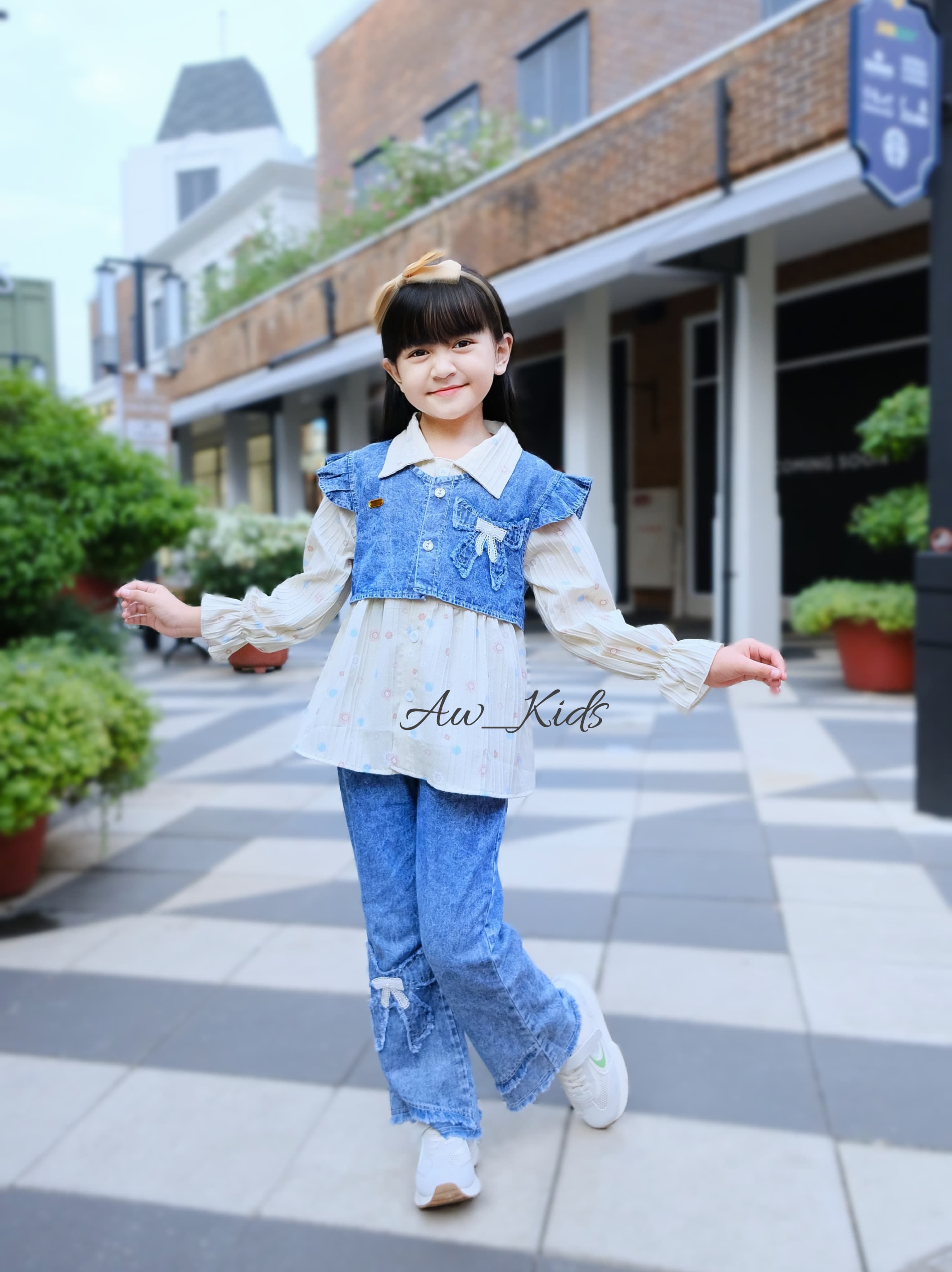 Stelan Elora 3 IN 1 Jeans Anak Perempuan Terbaru, Usia 3 Sampai 12 Tahun