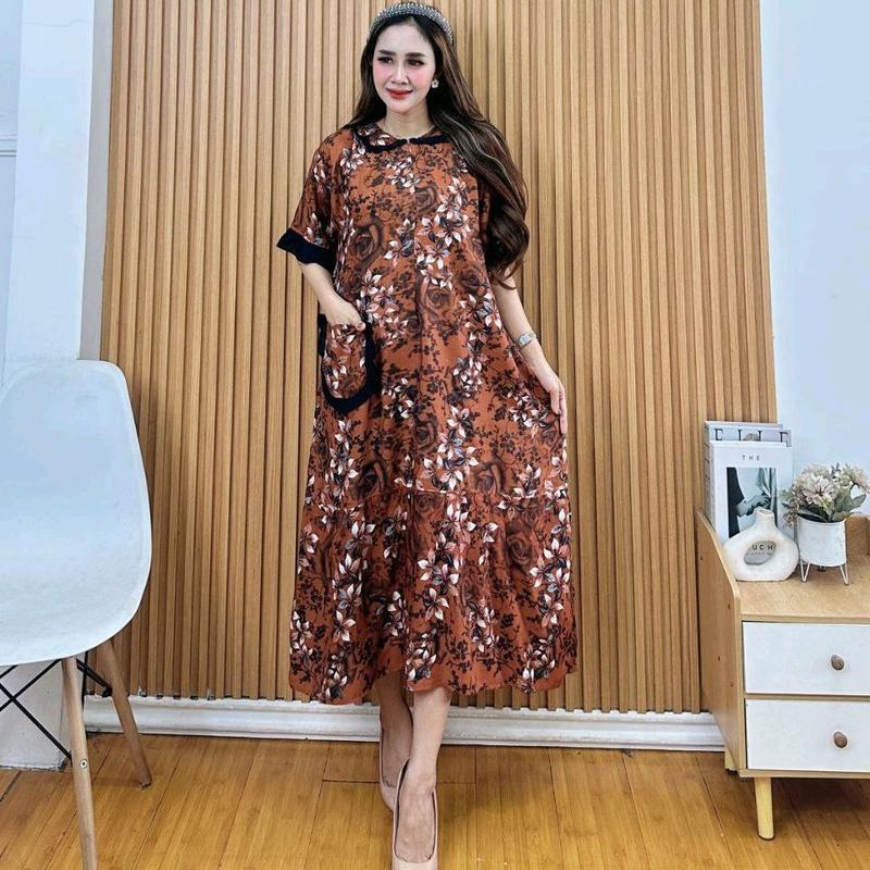 Dres Ledy Terbaru Bahan Rayon Premium Busui LD120 - Rempel Bawah - Midi, Dewasa, Bumil, Casual, Panjang, Baju, Motif, Atasan, Katun, Wanita 3