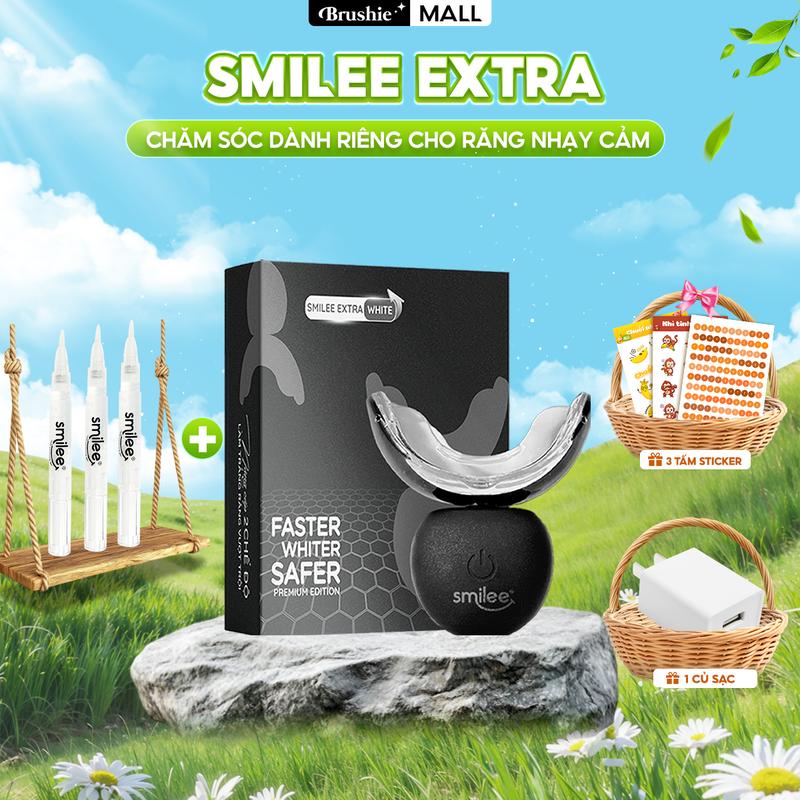 Combo Kit hỗ trợ làm trắng răng Smilee Extra + 3 Ống Gel - Hai cơ chế an toàn tiện lợi BẢO HÀNH 12 THÁNG - TẶNG COMBO 3 TẤM STICKER + 1 CỦ SẠC