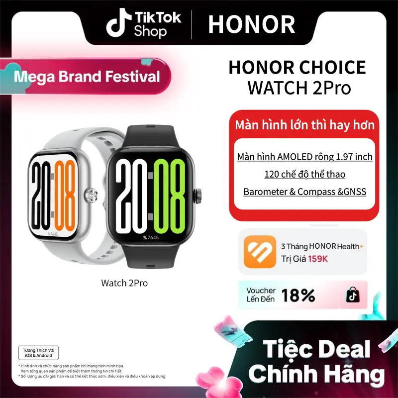 đồng hồ thông minh | HONOR CHOICE Watch 2 Pro | màn hình lớn 1,97 inch | 120 chế độ thể thao |  theo dõi sức khỏe toàn diện | Dễ dàng thay dây, tùy chỉnh phong cách | Chống nước IP68 | tương thích hệ điều hành Android và iOS