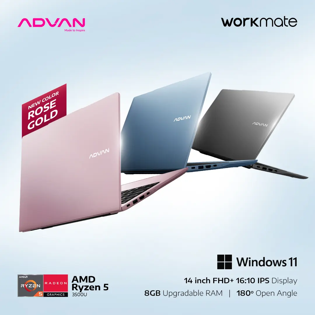 [Exclusive Toni_cu] ADVAN Workmate AMD Ryzen 5 3500U 8GB/256GB 14" Inch FHD+ 16:10 IPS WiFi 5 Upgradable Free WIndows 11 Garansi Resmi 1 Tahun