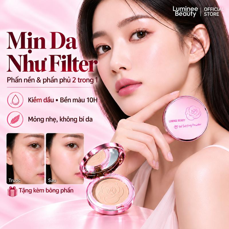Phấn Nén Phủ Kiềm Dầu 2 Trong 1, Giữ Màu 10H Không Phai, Vừa Làm Nền Vừa Cố Định Lớp Trang Điểm, Che Khuyết Điểm & Nâng Tông Trắng Da, Chống Nước & Mồ Hôi, Hiệu Chỉnh Tông Da, Che Mờ Lỗ Chân Lông, Da Nhạy Cảm Cũng Dùng Được B57