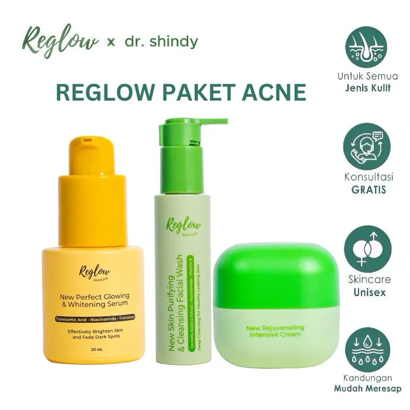 Reglow Paket Acne Reglow Facial Wash Serum Cream (Tanpa Toner) Original  Perawatan Wajah Berjerawat Treatment Muka Hitam Pencerah 15ml BPOM