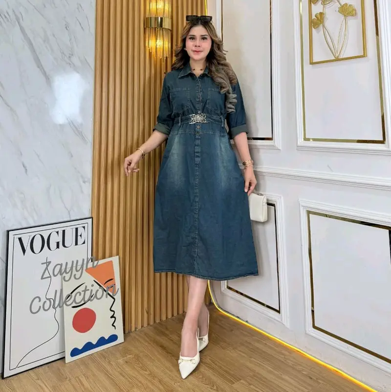 MECCA -DRES JEANS SERUT TALI LENGN PNJANG/7/8 pinggang karet belakang  GaunCasual - Shop | Tokopedia
