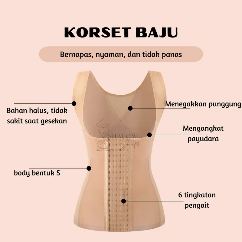 SHALOW M-5XL Kate Atasan Korset Pelangsing Perut Buncit Korset Melahirkan Korset Seamless Korset Slimming Suit Korset Penopang Tubuh Korset Longtorso 6 Pengait 4 Tulang Stagen 2