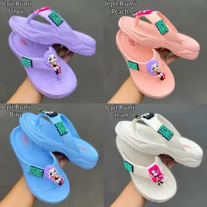 Jepit Rumi (2-9 Tahun) Sandal Jepit Anak Rumi KPOP Demon Hunters Huntrix Perempuan Cewek Eva Rubber Ungu Peach Biru Cream