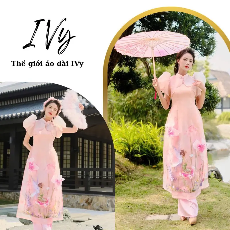 [IVY] Aó dài cách tân 4 tà Mộng Điệp đính kết Women Dress