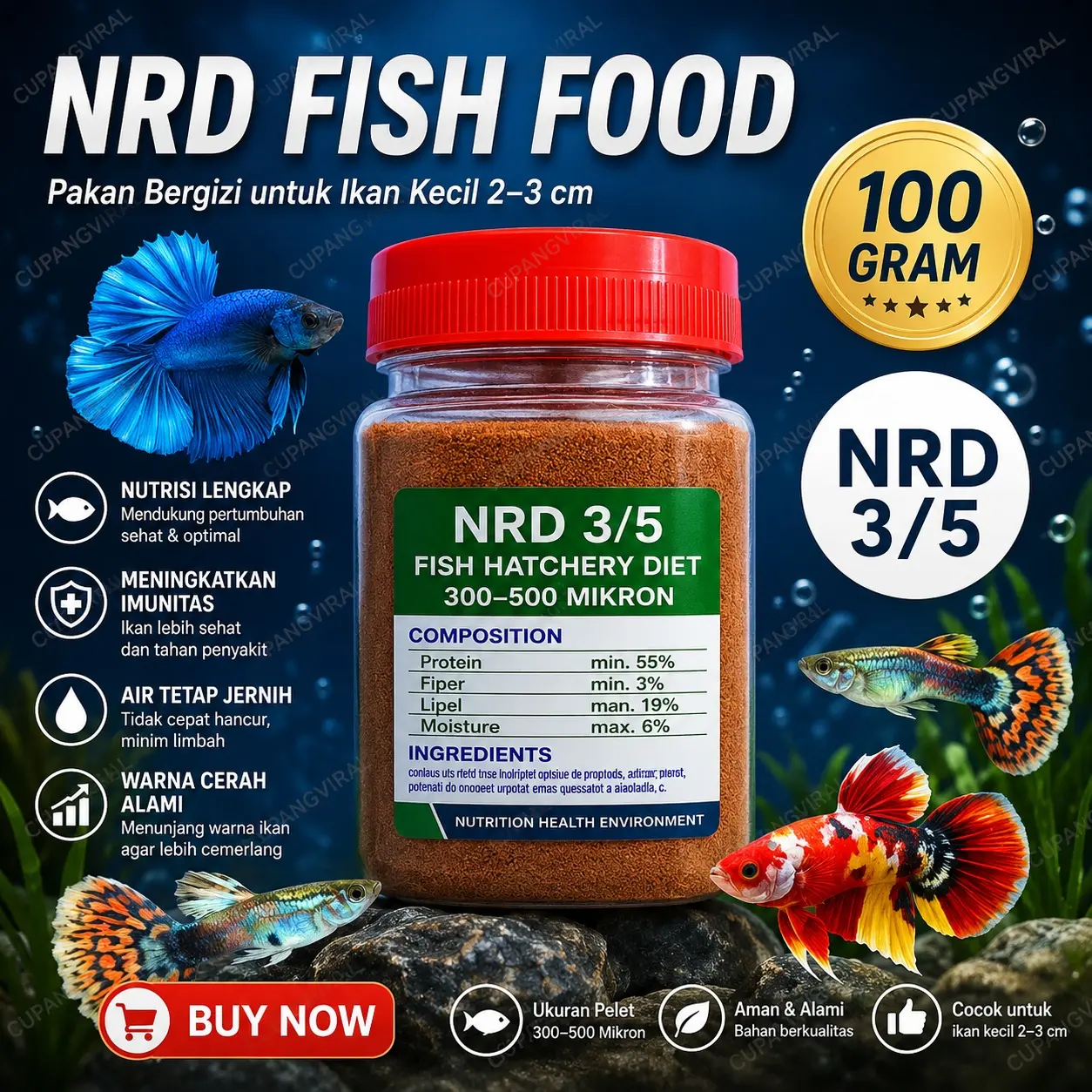 Pelet NRD 3/5 100Gram Pelet Premium High Nutrition Aquascape Ikan Kecil