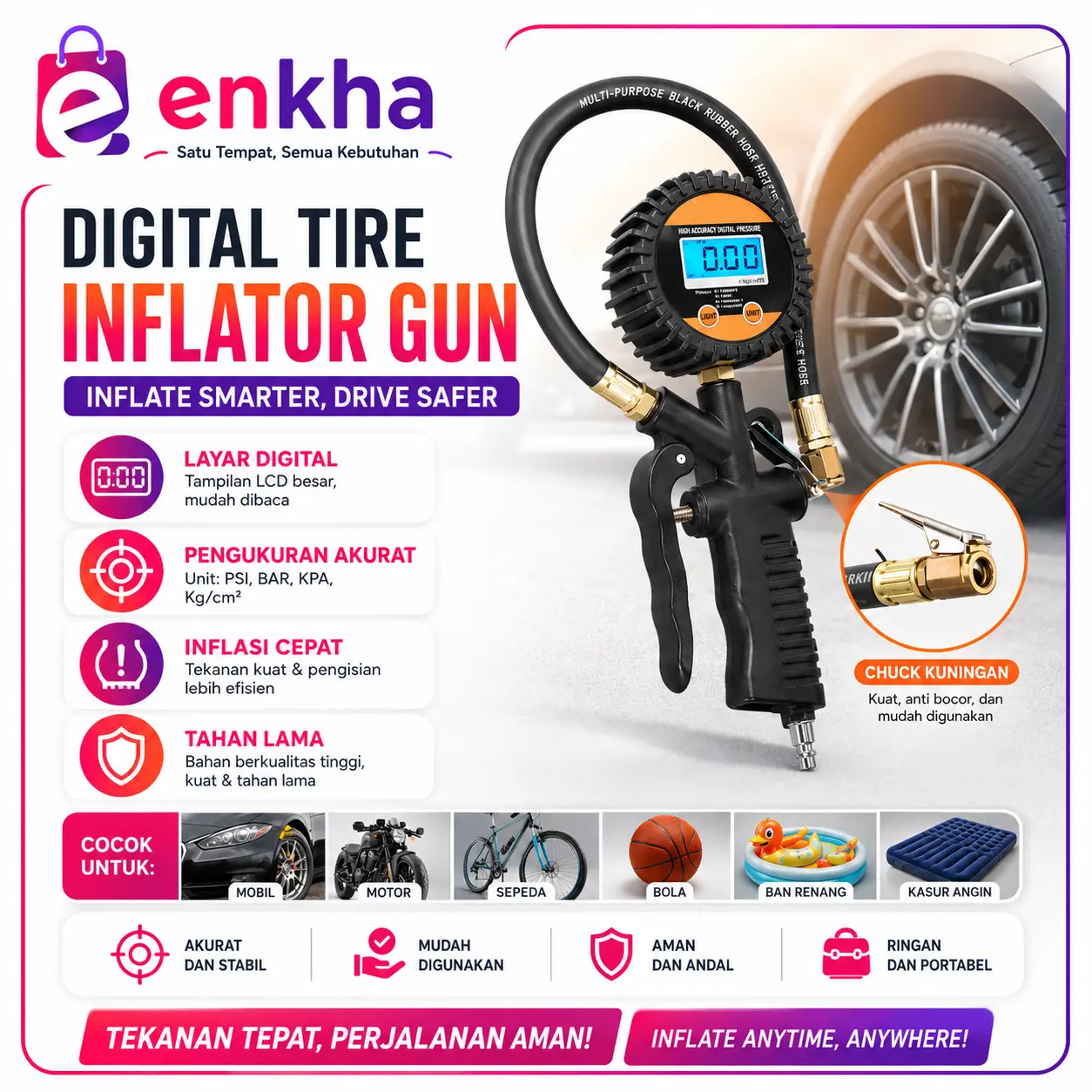 Neoteck Alat Ukur Tekanan Angin LCD Digital Tire Pressure Gauge DP-201 untuk Mobil dengan Teknologi Pemindai Otomatis dan Portabilitas Tinggi - Car