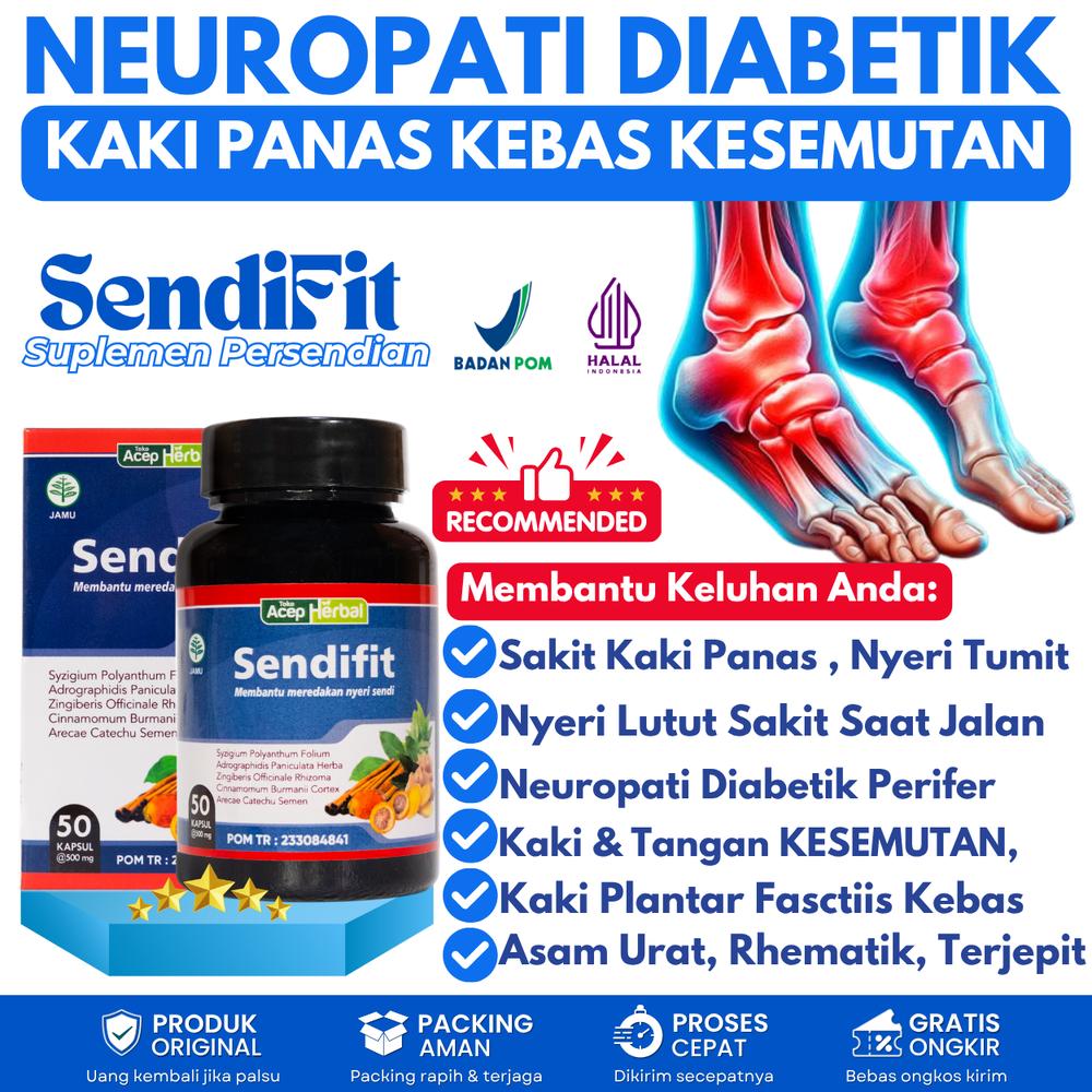 Sendifit Untuk Neuropati Diabetik Kaki dan Tangan Kebas Kesemutan, Kaki Panas, Sakit Saat Berjalan,  Baal Mati Rasa, Jari Tangan Sakit Kaku, Rematik dan Asam Urat, Isi 50Kapsul