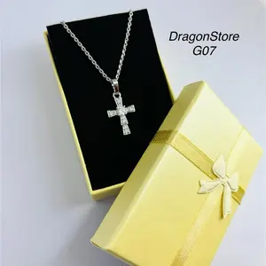 DS G07 Kalung Salib Permata Titanium Liontin Berlian Stainless Stell Desain Minimalis cocok untuk kado wanita maupun Pria Anti Karat Anti Luntur Elegan