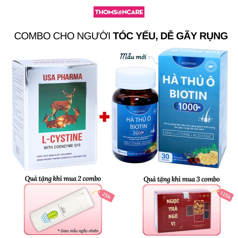  Viên uống L cystine 60 viên và Biotin Plus Hà thủ ô 30 viên combo cho người tóc hay rụng móng tay hay gãy 