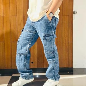 Men'S Cargo Faux Denim - Loose Fit Straight Leg Workwear Pants with Multiple Utility Pockets, Non-Stretch Faux Denim Construction for Everyday & Professional Use - All-Season Casual Faux Denim for Men, Durable Fabric