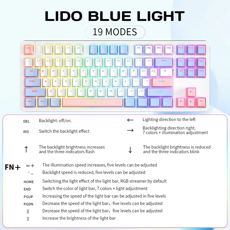 FURYCUBE G87 Wired Mechanical Keyboard 87 Keys 85% Layout Gasket Keyboard Type-c to USB  Cable Swappable Noah Silver/Mute Switch Computer Gaming Keyboard 8