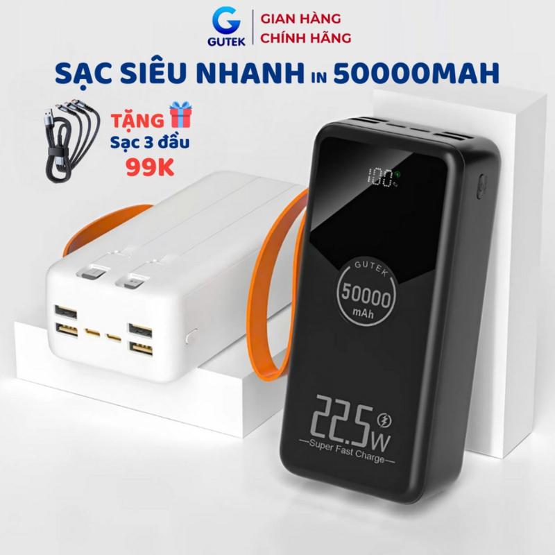 Pin Sạc dự phòng 50000mAh sạc nhanh 22,5w có dây cắm nhiều điện thoại - Gutek GT230
