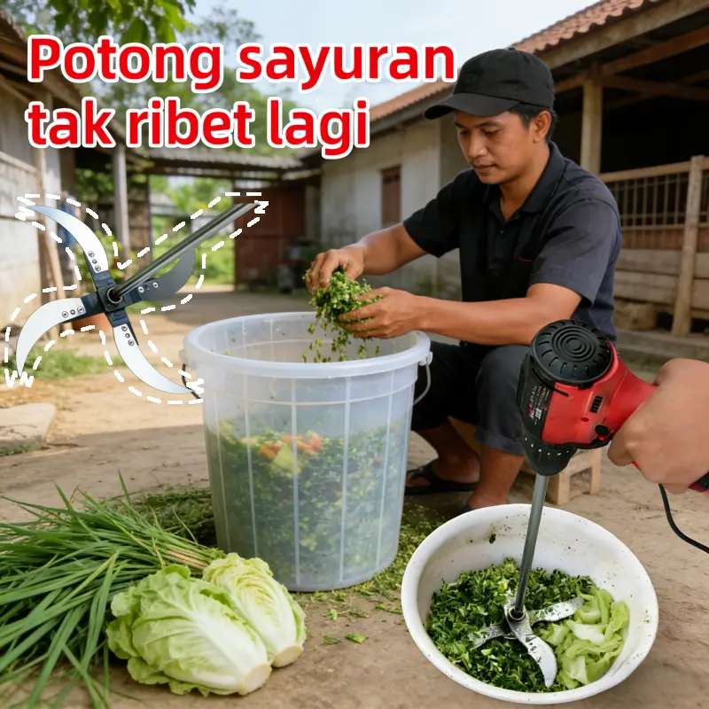 bor cacah pakan ternak Alat wajib untuk peternak ayam petelur! Pisau pemotong sayuran & rumput untuk bor, cepat memotong pakan hijauan yang bergizi untuk ayam, material anti karat super tajam, hemat waktu & meningkatkan produksi telur ayam