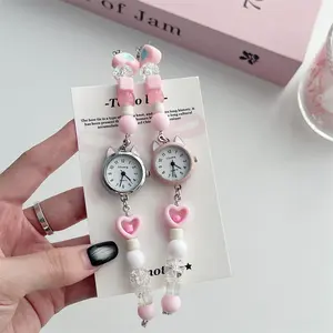 Jam Tangan Wanita Dengan Dial Kecil Dan Tali Berbentuk Manik-Manik Yang Dapat Disesuaikan, Hadiah Mode Yang Trendi