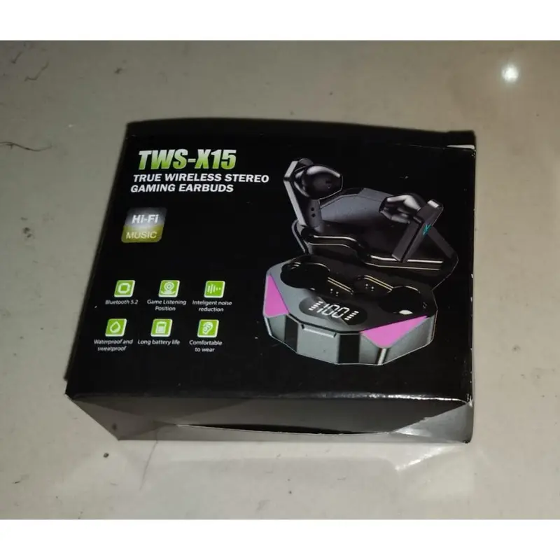 X15 Headset Earbud Bluetooth 5.0 Tampilan Digital Nirkabel Game TWS Earphone Stereo Olahraga Headphone In-Ear Tahan Air dengan Mikrofon 3