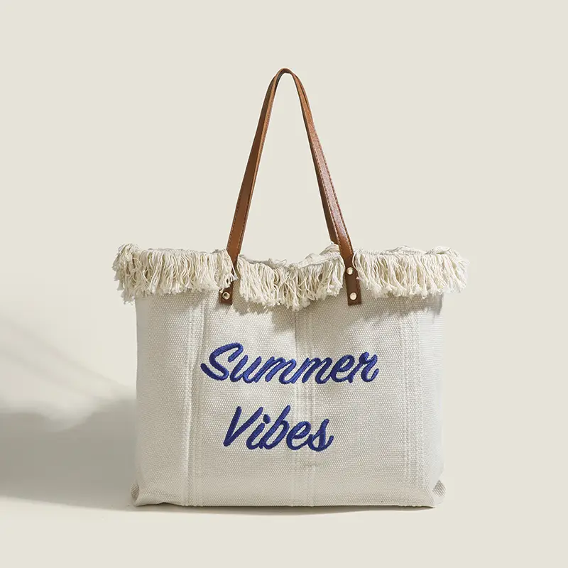 Bag women 2025 new all-in-one tassel embroidery letter Tote bag large capacity Korean version fashion simple handbag women canvas shoulder bag