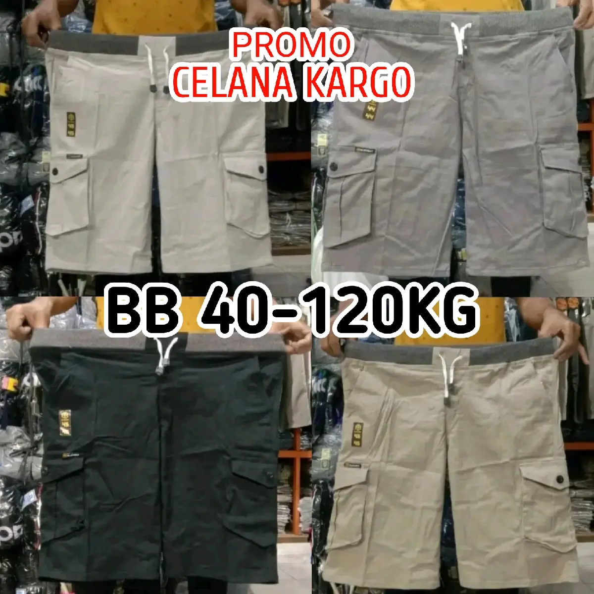 celana kargo jumbo Paket isi 3 dan 4 jatuhnya lebih hemat saku 5 pria Polos Katun Santai Hitam Dewasa Karet Polos Nyaman Lembut Shorts Cargo