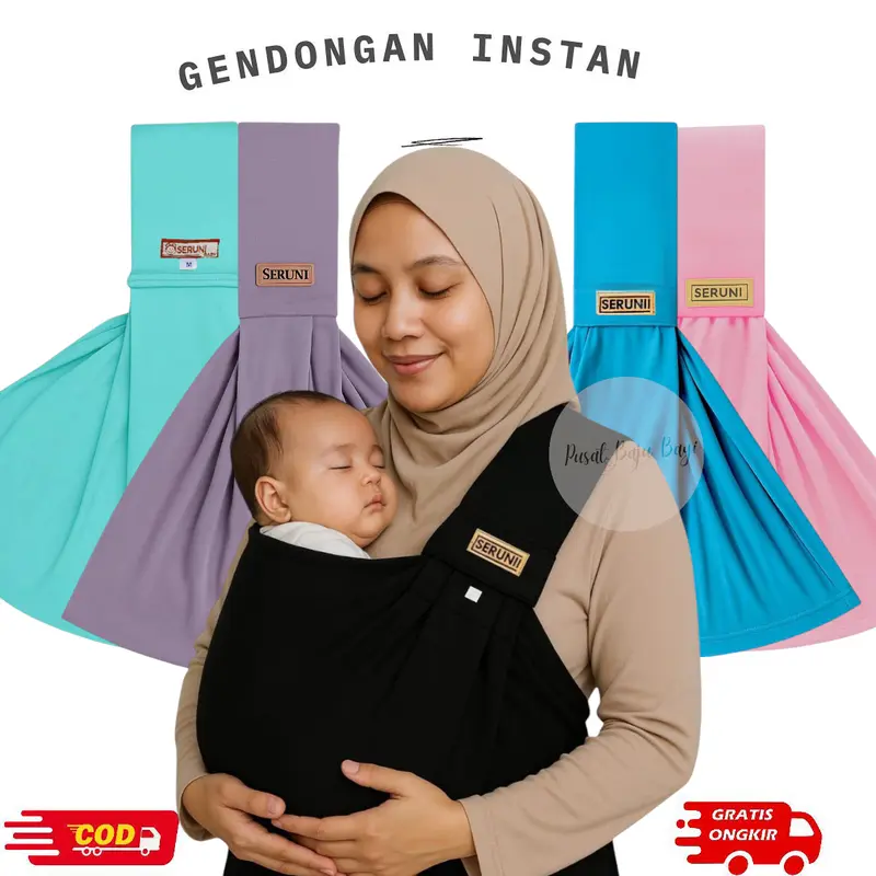 Gendongan Bayi Samping Instan Premium Geos Newborn Bahan Kaos Lembut Plus Pouch (Dengan Strap Busa Empuk di Pundak) 0