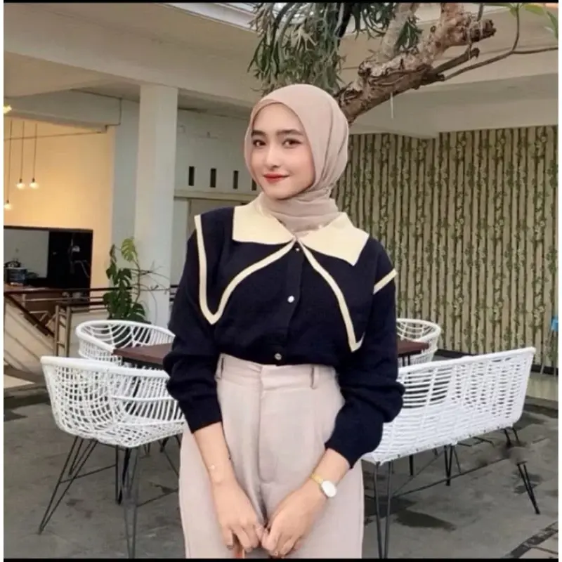Blouse Knit Atasan Rajut Wanita Korea Berkerah Sweater Knitwear Baju Rajutan Wol Halus Lembut Lengan Panjang
