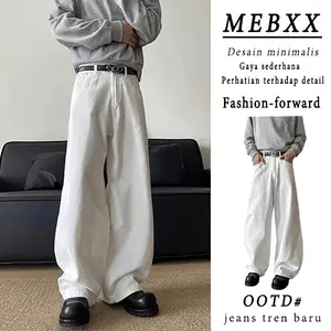MEBXX Jeans Lurus Longgar Scimitar Putih Unisex Celana Panjang Lebar Ramping Denim Trendi Modis Nyaman OOTD Jeans Tren Baru