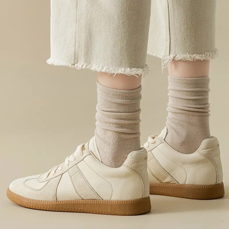 Tất Mùa Thu Retro Cho Nữ, Màu Trơn, Thường Ngày, Trắng, Trung Bình, Thời Trang Hàn Quốc, Cotton Mềm Mại, Đa Năng, Thoáng Khí, Cho Chân Ong 5