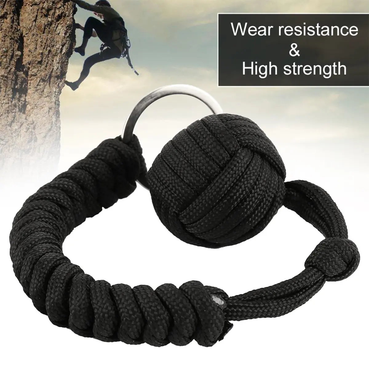 2024 1PCS Monkey Fist Steel Ball Self Defense Lanyard Survival Key Chain Broken Window Umbrella Rope Braided Chain Outdoor Safety Emergency Survival Protecting Prot Carabiner Hook