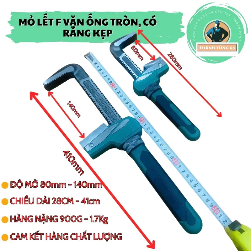 Mỏ lết răng chữ F, mỏ lết vặn ống tròn, cờ lê răng kẹp, độ mở 80mm - 140mm - taphoahtm 1