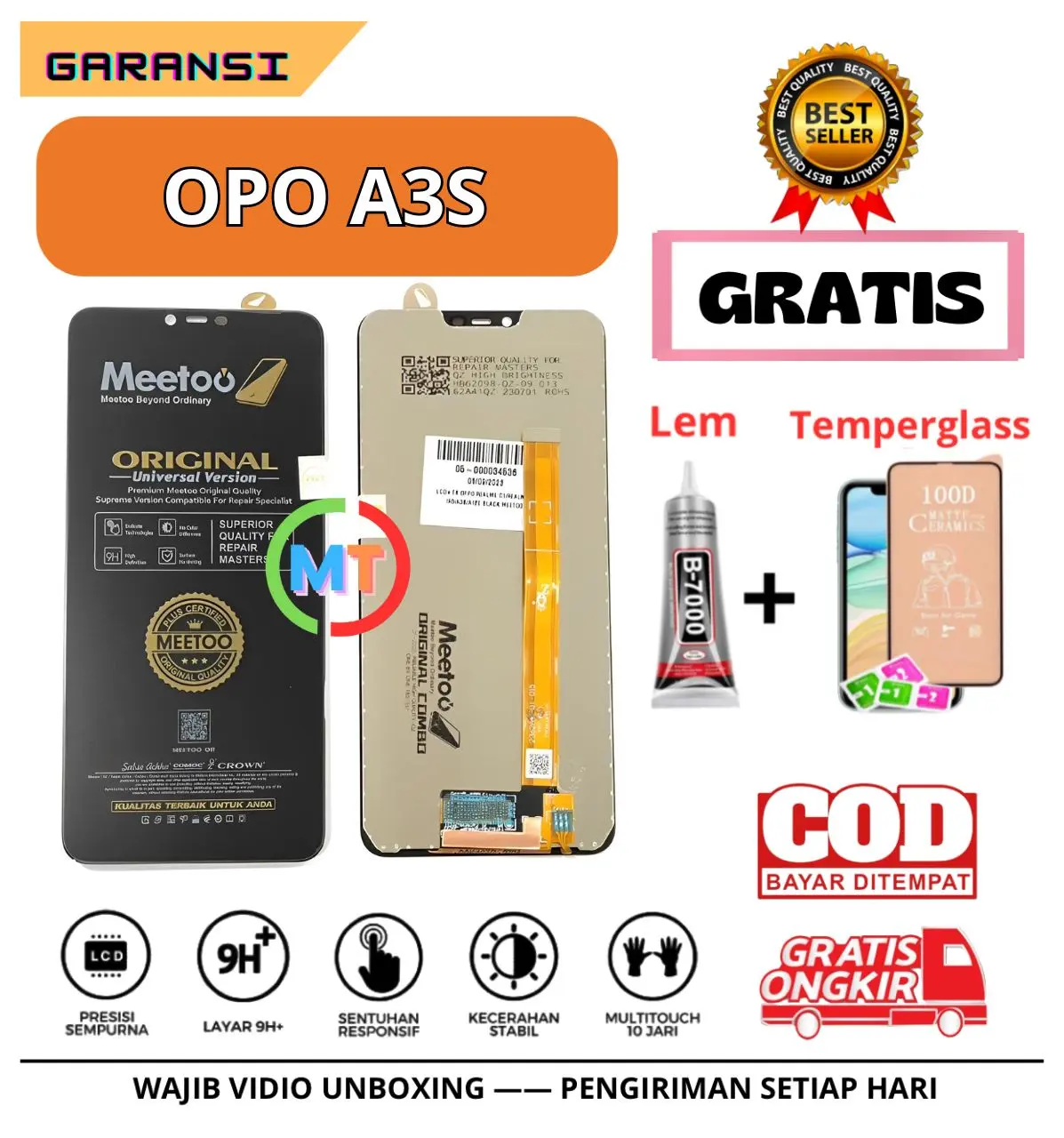 Lcd OPO A3S GRATIS Lem + Temperglass/ Lcd Touchscreen OPO A3S Fullset OriginaL Meeto