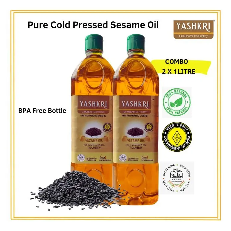 Yashkri Pure Wood Pressed Sesame Oil / Gingelly Oil 1000ml x 2 Bottles - Wood Pressed Method