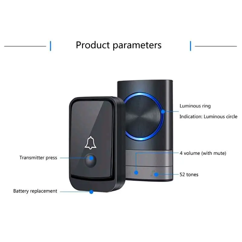 TaffHOME Bel Pintu Wireless Door Bell Waterproof EU Plug 45 Melodies - Q189 3