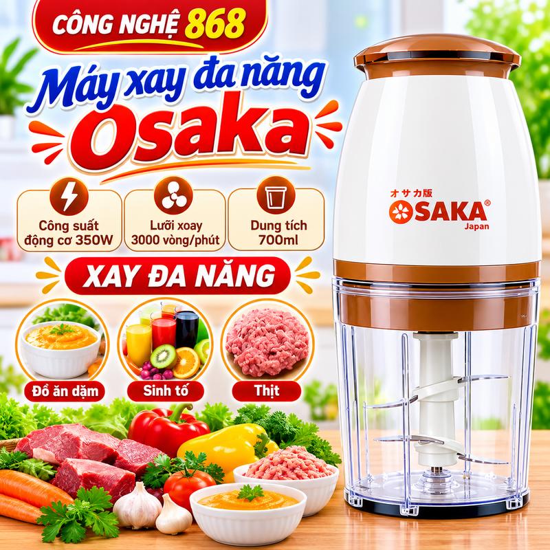 ( BẢO HÀNH 1 NĂM ) Máy Xay Đa Năng Osaka Nhật Bản - Máy Xay Thực Phẩm Dung Tích 700ml, Lưỡi Dao Lớn Thép Không Gỉ, Xay Thịt, Cua, Xay Sinh Tố Siêu Mịn