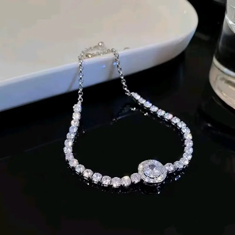 Gelang Serut Berlian Emas Putih Wanita Anti Karat Mewah Perhiyasan Mewah Bracelets 3