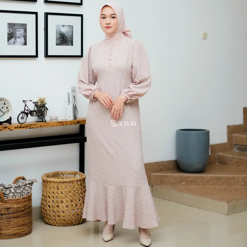 TAFANA - Jisso Dress Muslim Korea Bahan Crinkle gamis motif bunga floral vintage busui friendly Kancing Panjang Wudhu Butik Wudhu Panjang Nyaman Kancing Kain 4