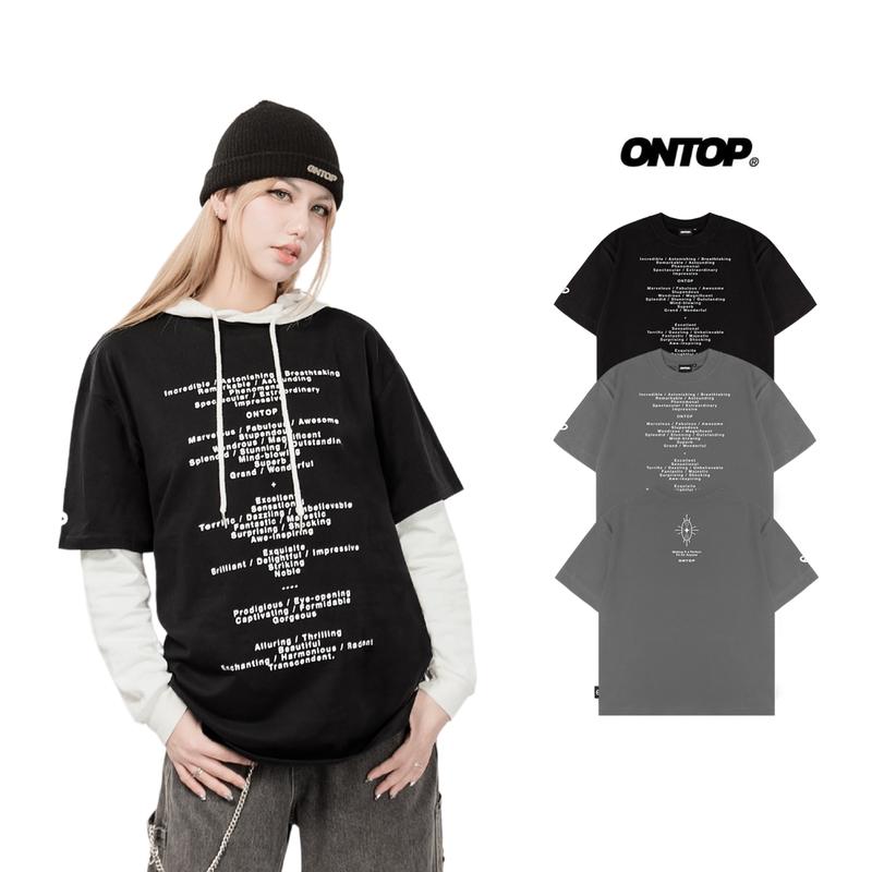  Áo thun form rộng in chữ màu đen xám ONTOP vải cotton thoáng mát local brand nam nữ Incredible | O21-T7 