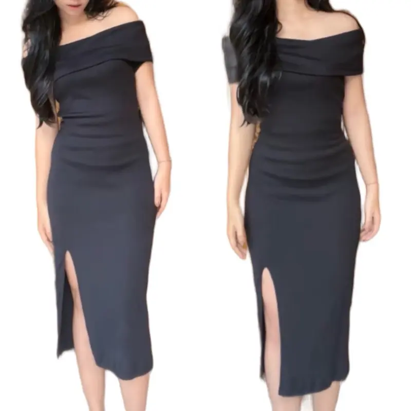 Dress sabrina belah rib knit wanita press body 0