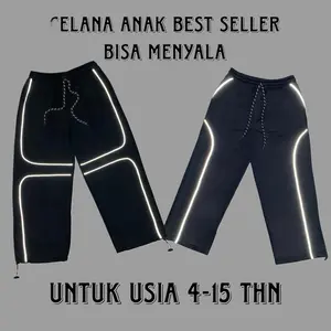 BEST SELLER Celana Panjang Anak Trackpants Reflektif BISA MENYALA Flash Celana Baggypants Gombrang Terbaru Laki Laki Perempuan Usia 3-13 Tahun Fashion Anak