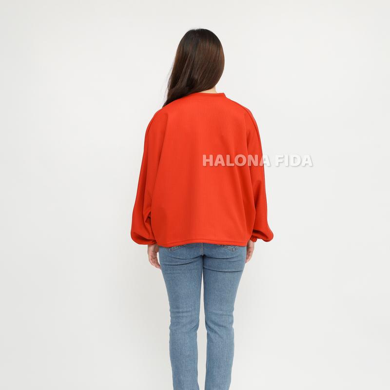 Cardigan Lona Outer Atasan Wanita Batwing Oversize Kelelawar Polos Kantong Kanan Kiri Two Tone Premium 3
