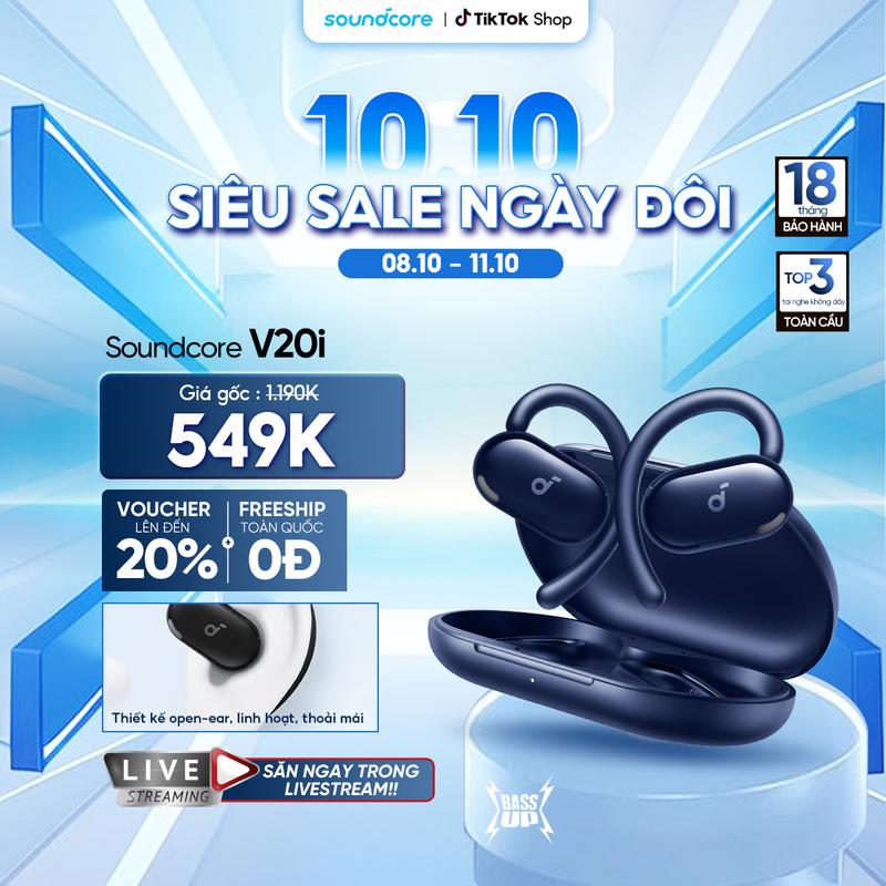 Tai nghe đeo vành tai bluetooth Open-Ear Soundcore V20i thiết kế mở | Siêu gọn nhẹ | Chống nước và bụi IP55- Tai nghe thể thao Bluetooth không dây-Bảo hành 18 tháng- Hàng chính hãng