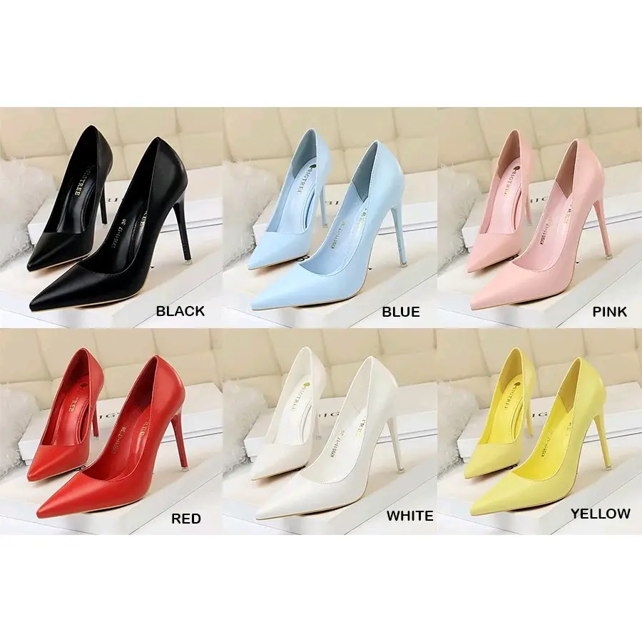 WHITE 34-43 [10.5cm dan 7.5cm] [21] Heels Polos- Woman Heels BIG TREE  Premium R21