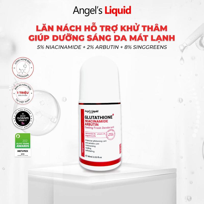   11.11  Lăn Nách Khử Thâm Giúp Dưỡng Trắng Mát Lạnh Angel's Liquid Glutathione plus Niacinamide Cooling Fresh Deodorant 60ml 